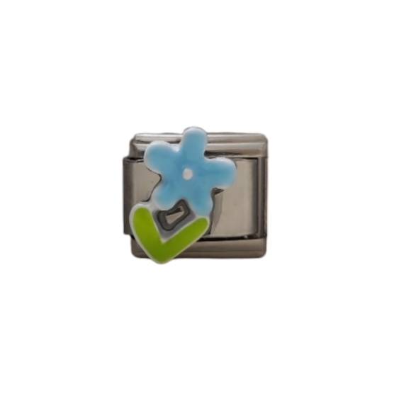Blue Flower & Stem Nomination Charm DIY Italian‎ Charm Bracelet Stainless Steel - Picture 1 of 3